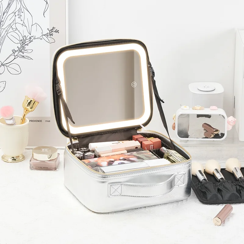 Portable LED Makeup Bag with Mirror&Light Large Capacity Travel Cosmetic Organizer Professional Handheld Cosmetic Storage Box - Image 24