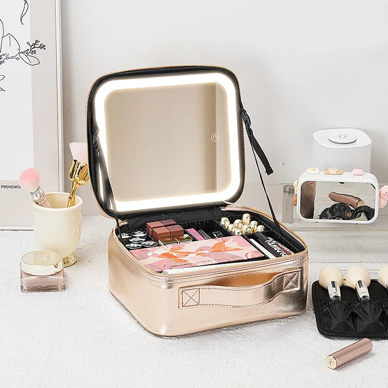 Portable LED Makeup Bag with Mirror&Light Large Capacity Travel Cosmetic Organizer Professional Handheld Cosmetic Storage Box - Image 25