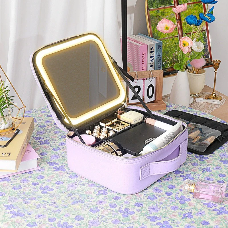 Portable LED Makeup Bag with Mirror&Light Large Capacity Travel Cosmetic Organizer Professional Handheld Cosmetic Storage Box - Image 26