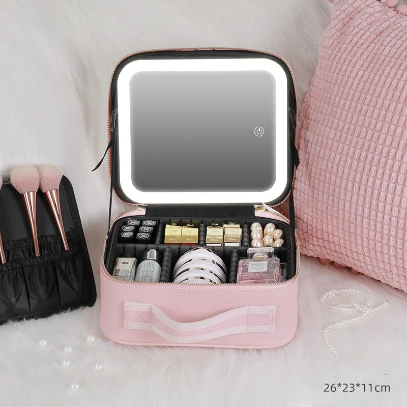 Portable LED Makeup Bag with Mirror&Light Large Capacity Travel Cosmetic Organizer Professional Handheld Cosmetic Storage Box - Image 29