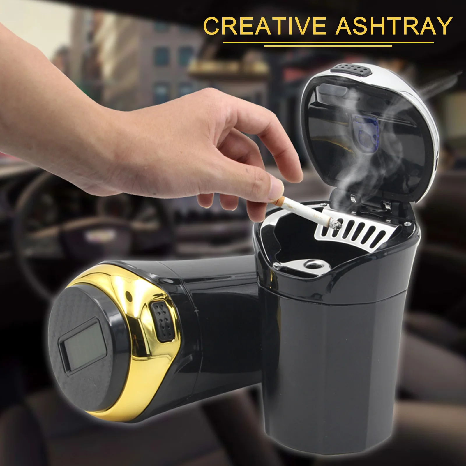 Solar-Powered Windproof Car Ashtray with LED Light - Image 6