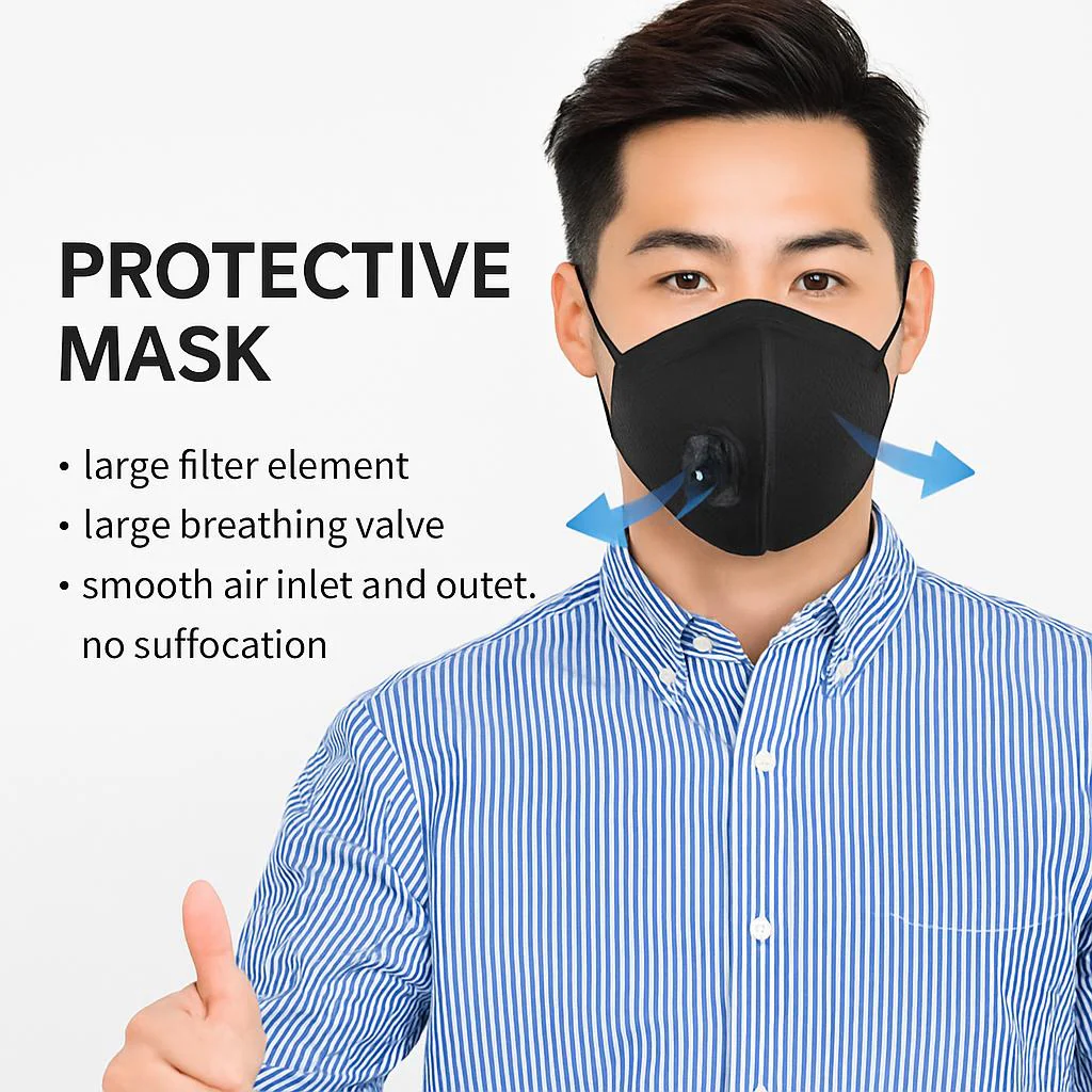 Black Reusable Ergonomic Face Mask - Sustainable & Comfortable - Image 3