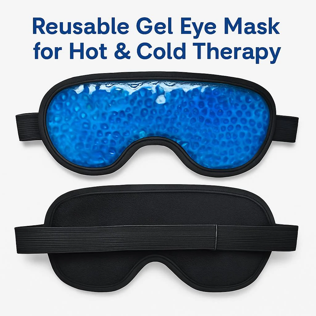 Reusable Gel Eye Mask for Hot & Cold Therapy - Blue Contoured Design - Image 14