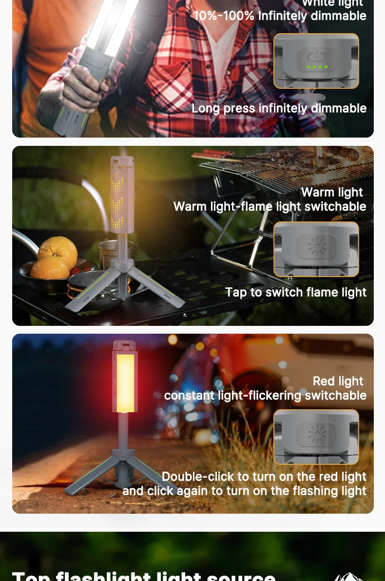 Rechargeable Outdoor Portable Hiking Camping Fishing Flashlight Telescoping Camping Lantern Telescopic Camping Light - Image 13