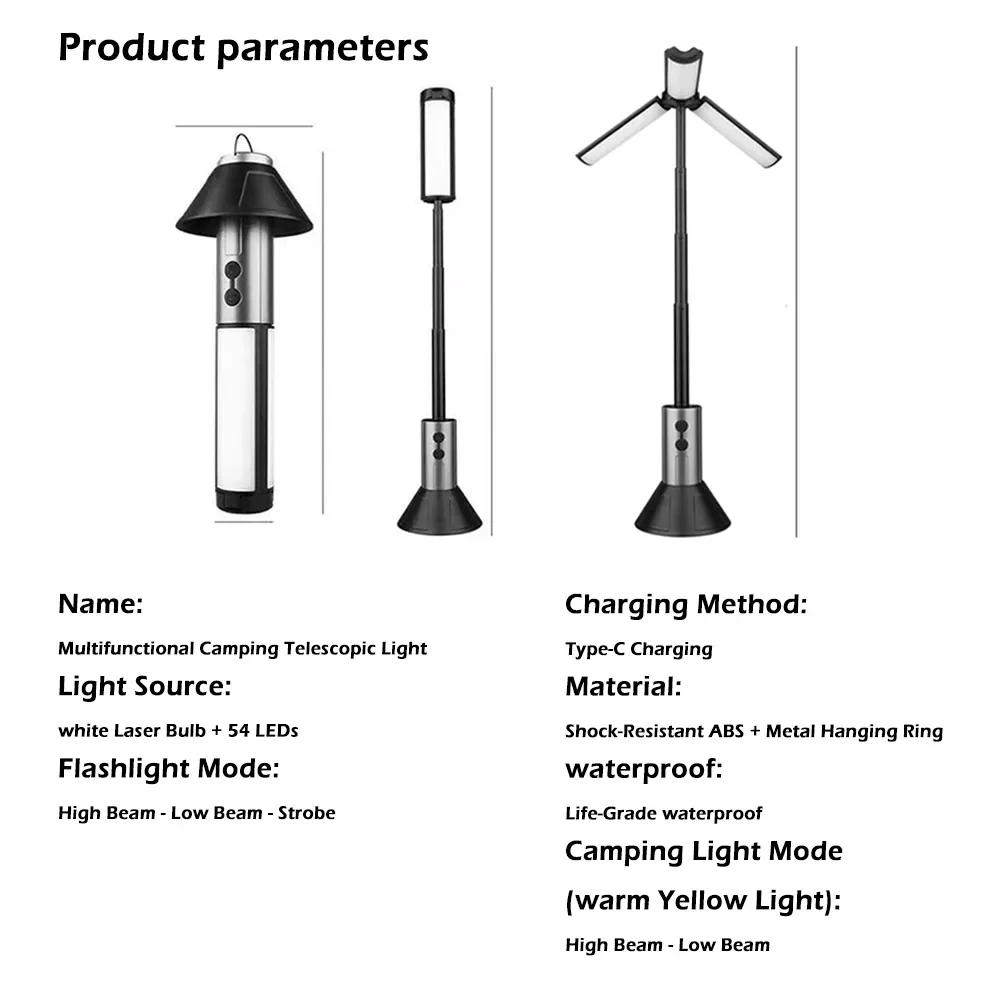 Rechargeable Outdoor Portable Hiking Camping Fishing Flashlight Telescoping Camping Lantern Telescopic Camping Light - Image 28