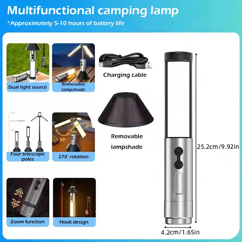 Rechargeable Outdoor Portable Hiking Camping Fishing Flashlight Telescoping Camping Lantern Telescopic Camping Light - Image 36