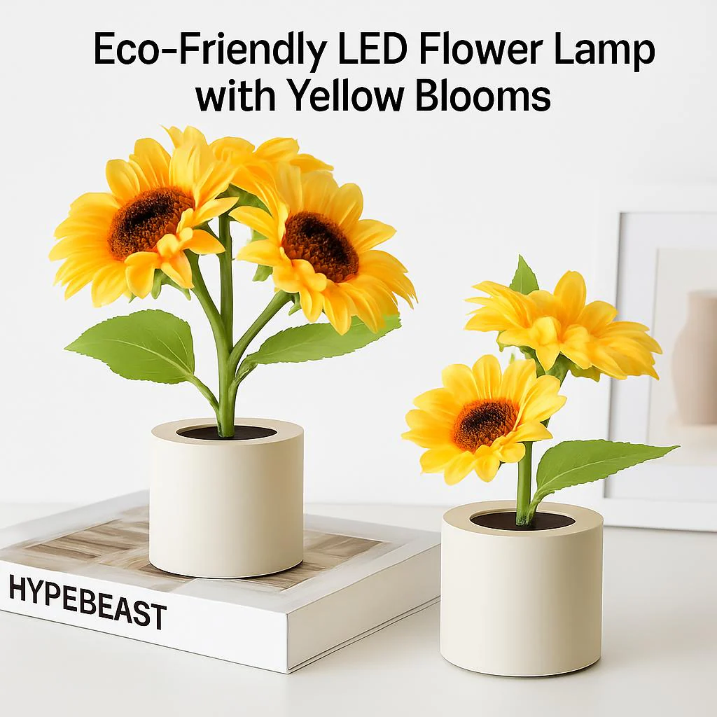 Eco-Friendly LED Flower Lamp with Yellow Blooms - Image 3