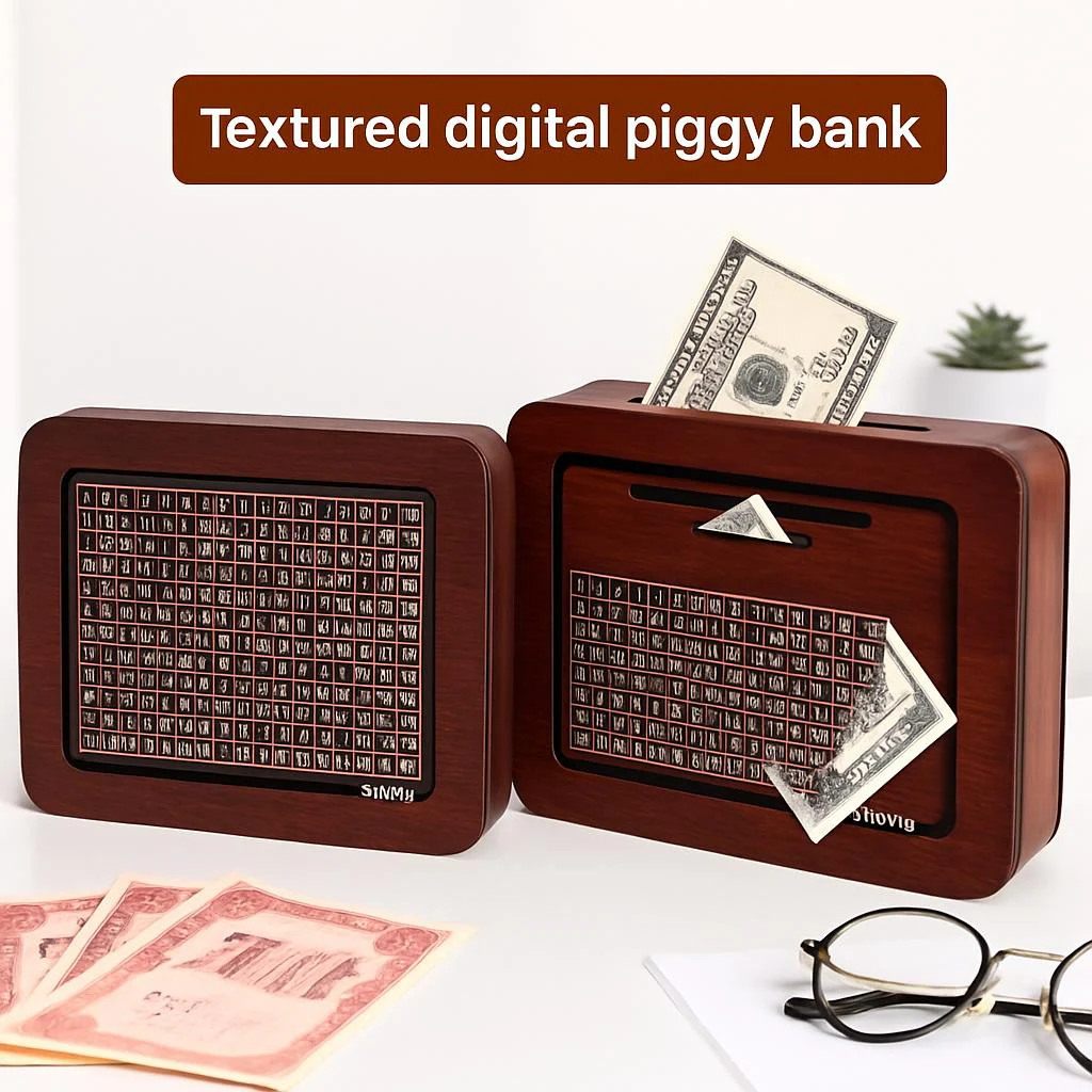 Eco-Friendly Digital Piggy Bank - Sustainable Wood Grain Savings Box - Image 2