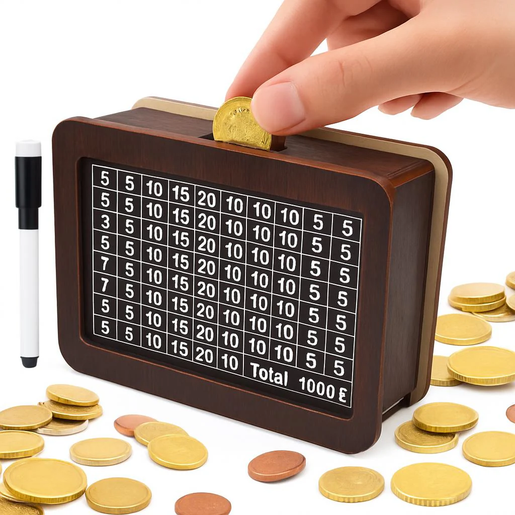 Eco-Friendly Digital Piggy Bank - Sustainable Wood Grain Savings Box - Image 3