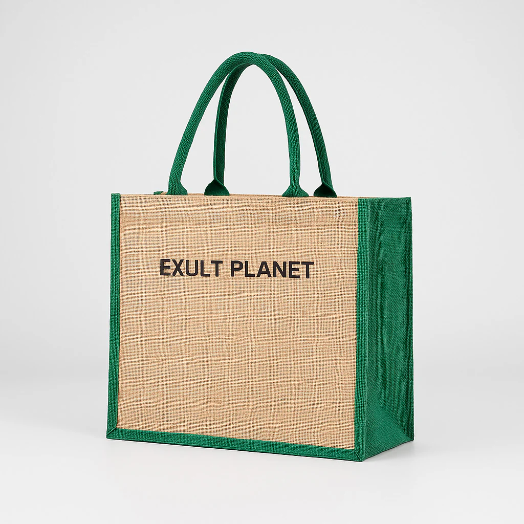 Eco-Friendly Reusable Tote Bag - Natural Beige with Green Trim