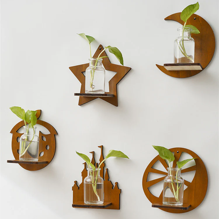 Eco-Friendly Wall-Mounted Plant Holders - Wood & Glass Decor - Image 24