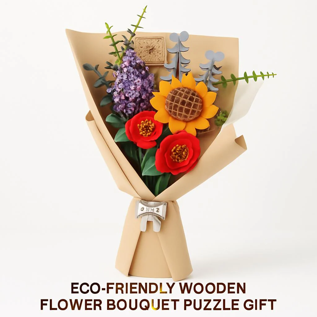 Eco-Friendly Wooden Flower Bouquet Puzzle Gift - Image 3