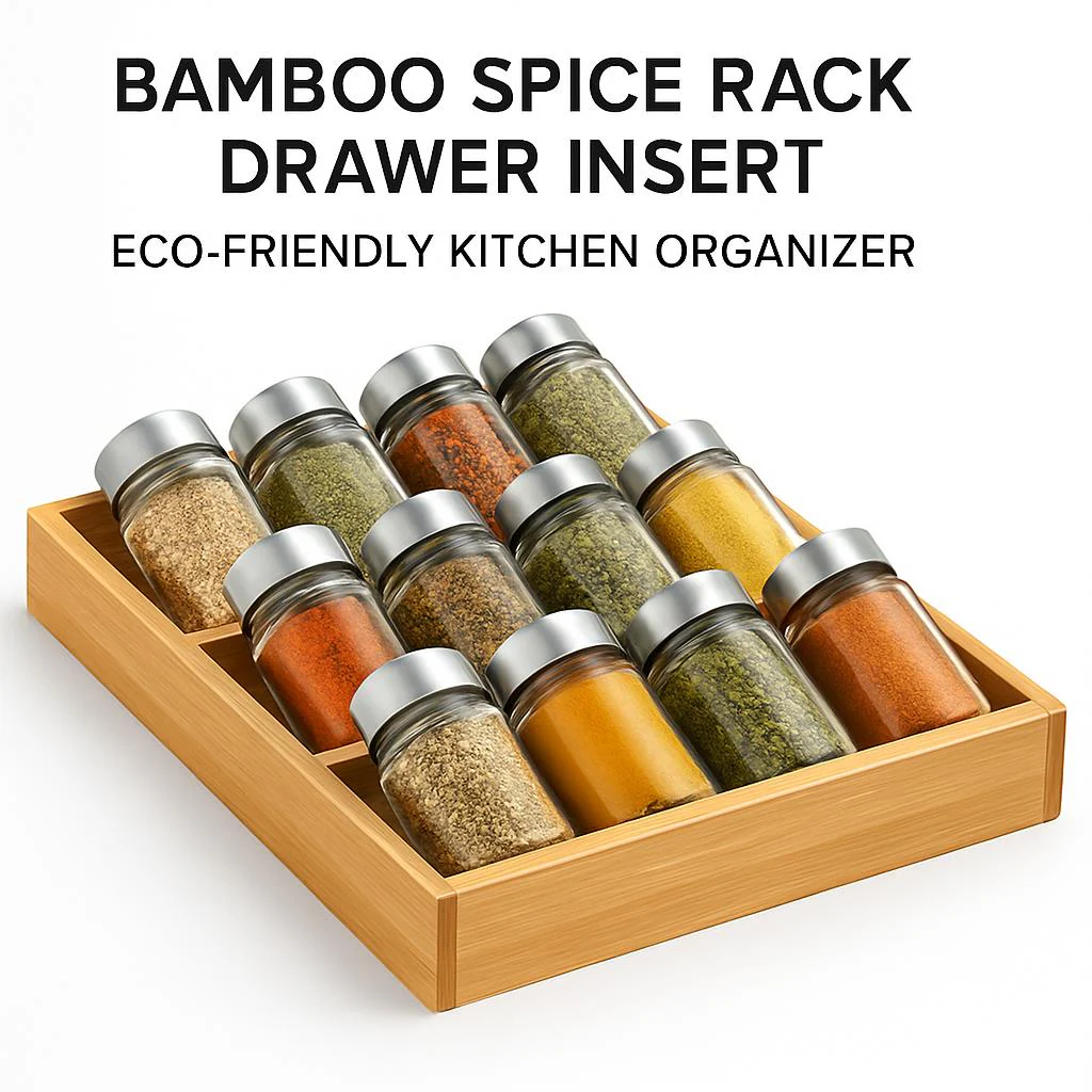 Bamboo Spice Rack Drawer Insert - Eco-Friendly Kitchen Organizer - Image 6