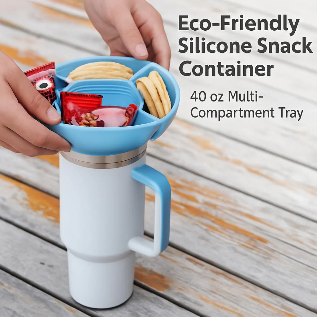 Eco-Friendly Silicone Snack Container - 40 oz Multi-Compartment Tray - Image 3