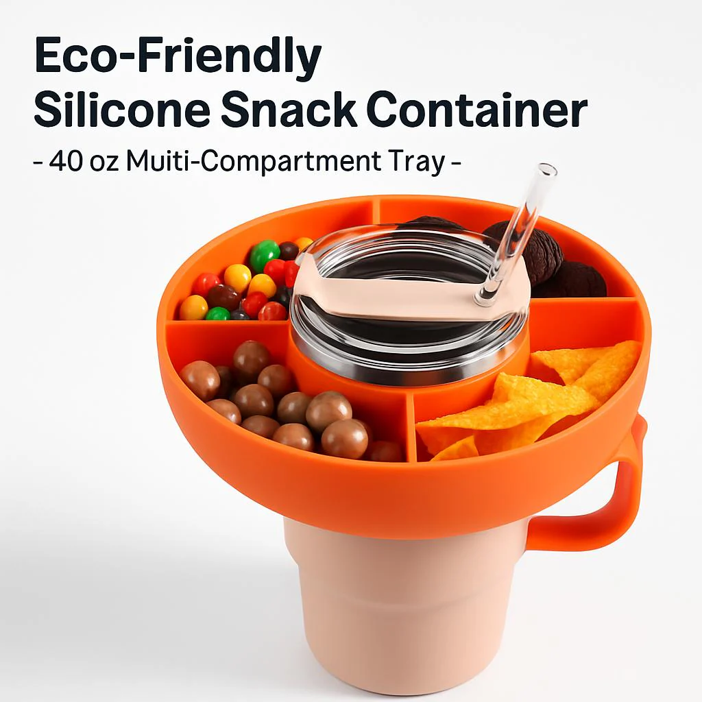 Eco-Friendly Silicone Snack Container - 40 oz Multi-Compartment Tray - Image 5