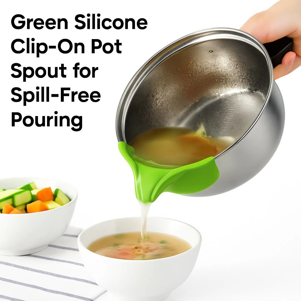 Green Silicone Clip-On Pot Spout for Spill-Free Pouring - Image 4