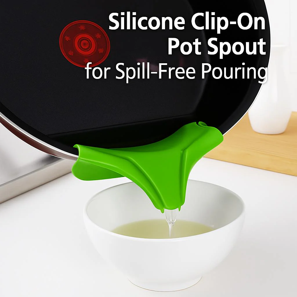 Green Silicone Clip-On Pot Spout for Spill-Free Pouring - Image 5