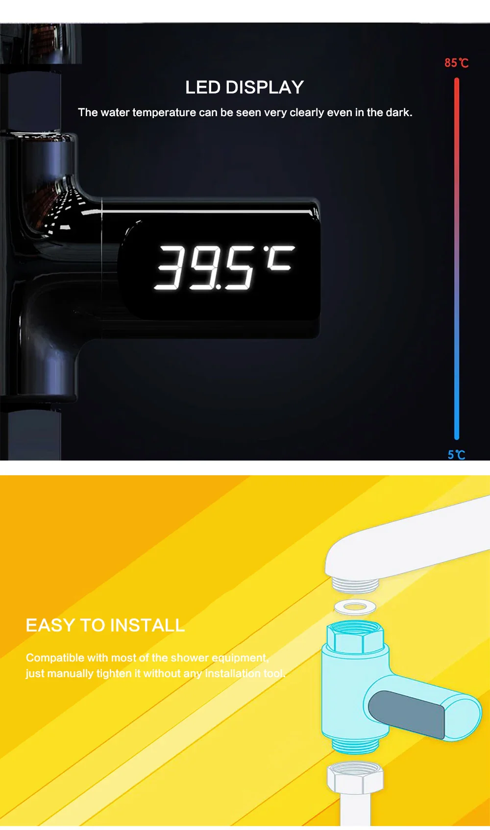 Smart LED Digital Shower Thermometer Kitchen Bathroom Faucet Shower Water Thermometer 360° Rotating Water Flow Power Generation - Image 12