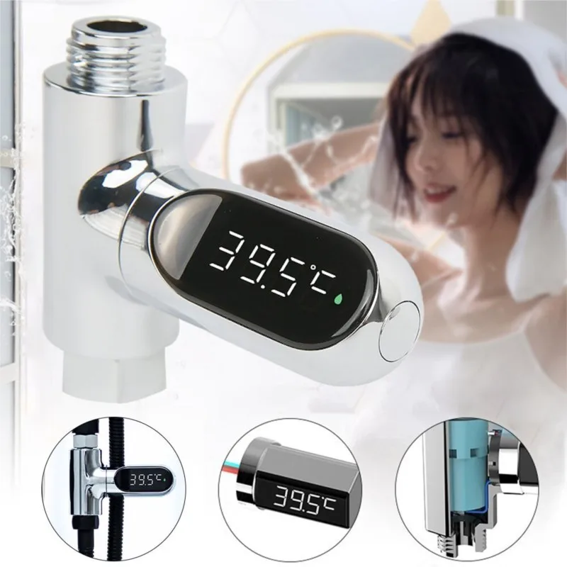 Smart LED Digital Shower Thermometer Kitchen Bathroom Faucet Shower Water Thermometer 360° Rotating Water Flow Power Generation - Image 2