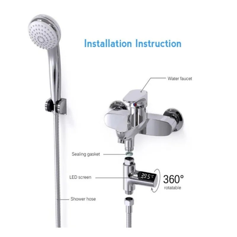 Smart LED Digital Shower Thermometer Kitchen Bathroom Faucet Shower Water Thermometer 360° Rotating Water Flow Power Generation - Image 4