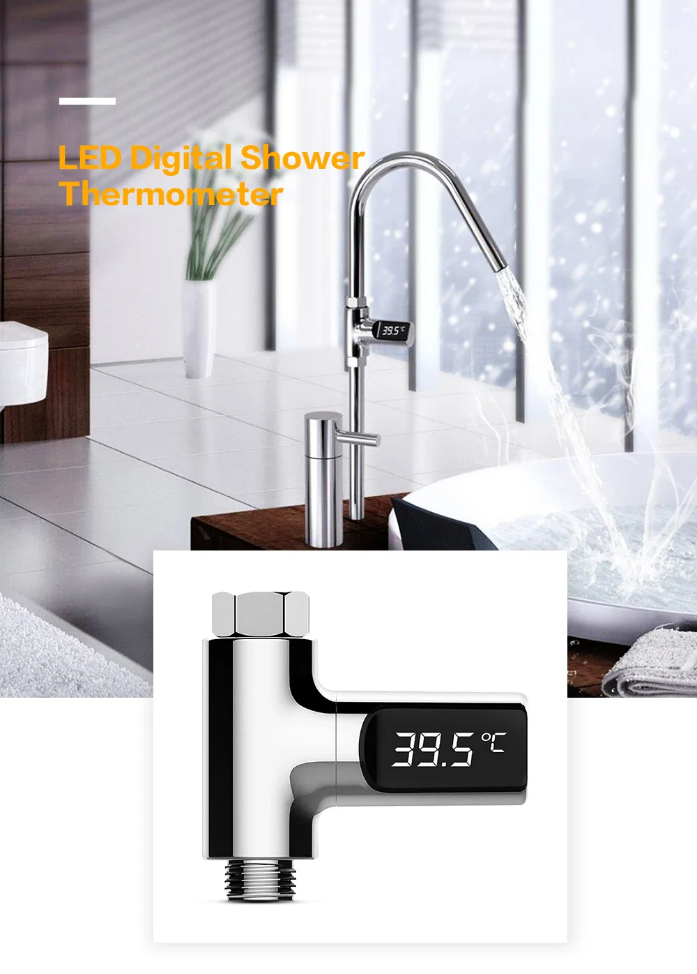 Smart LED Digital Shower Thermometer Kitchen Bathroom Faucet Shower Water Thermometer 360° Rotating Water Flow Power Generation - Image 8