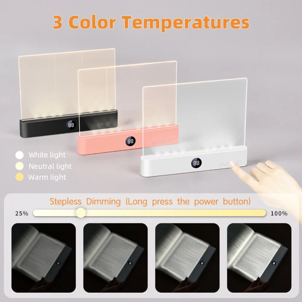 Smart LED Flat Panel Book Light Rechargeable Eye Protection Night Reading Reading Lamp For Students Indoor Use 2In1 Night Light - Image 6