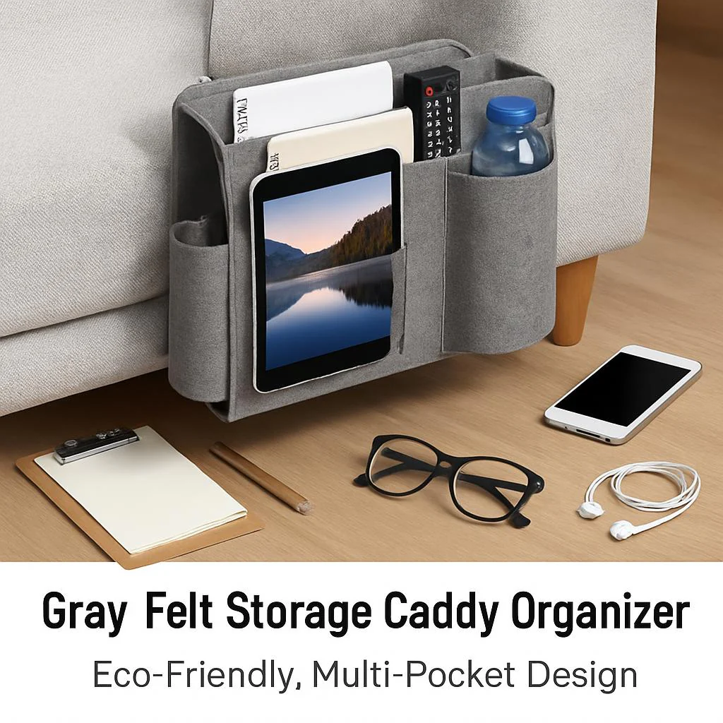 Gray Felt Storage Caddy Organizer - Eco-Friendly, Multi-Pocket Design - Image 2