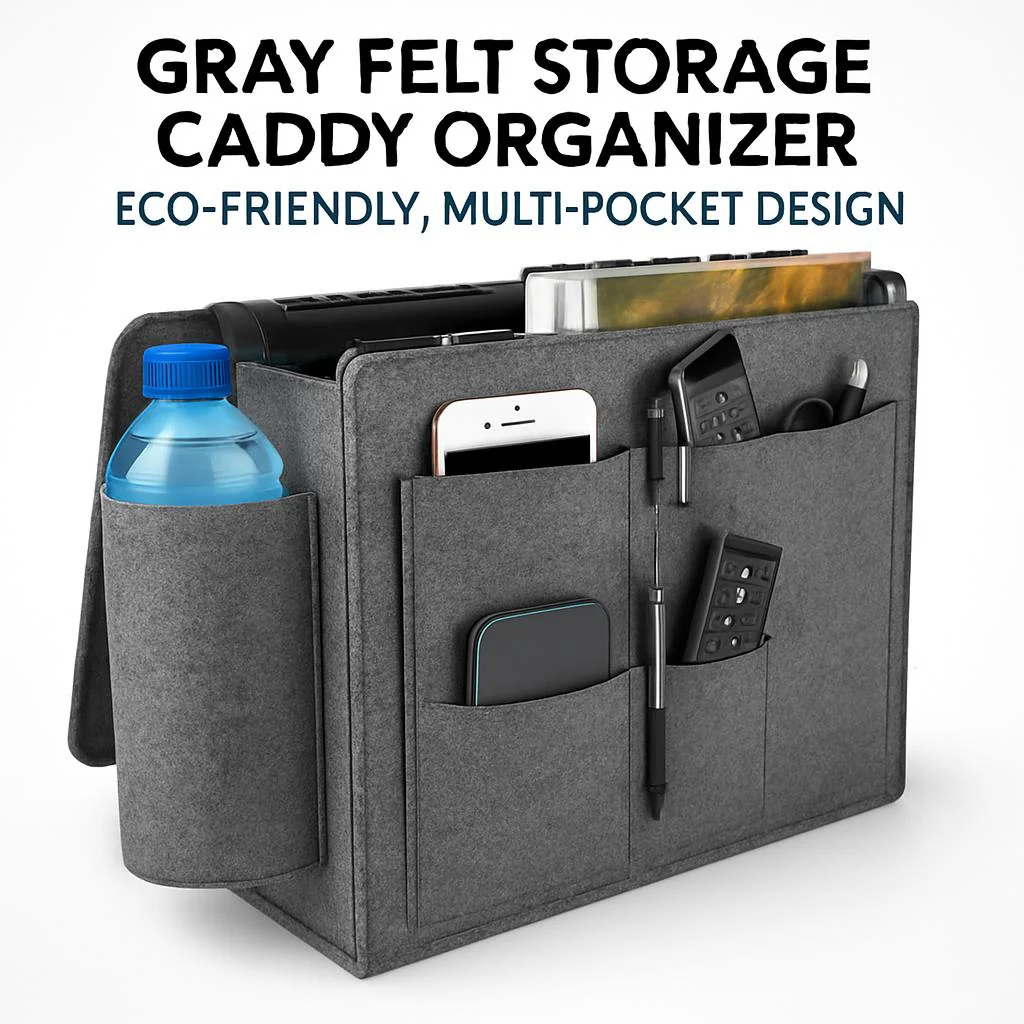 Gray Felt Storage Caddy Organizer - Eco-Friendly, Multi-Pocket Design - Image 4