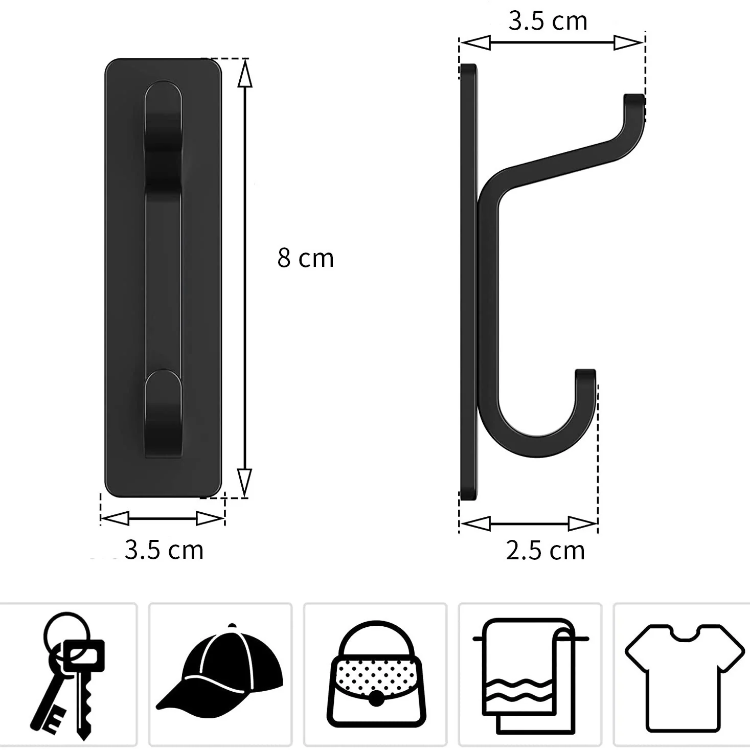 Stainless Steel Wall Hook – 4 Pack – Black / Brushed - Image 2