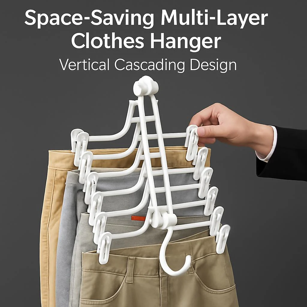 Space-Saving Multi-Layer Clothes Hanger - Vertical Cascading Design - Image 2