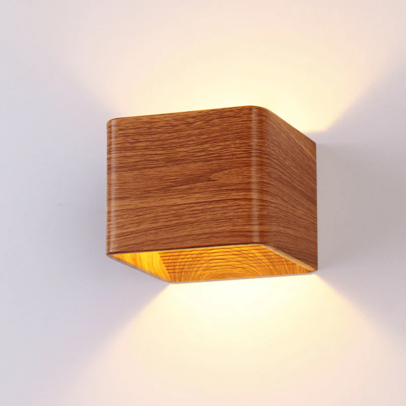 Eco-Friendly Wood Grain Wall Light Fixture - Square Minimalist Design - Image 2