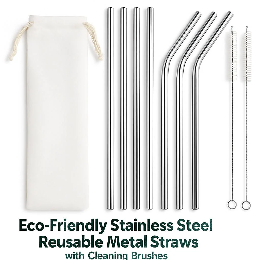 Eco-Friendly Stainless Steel Reusable Metal Straws with Cleaning Brushes - Image 12