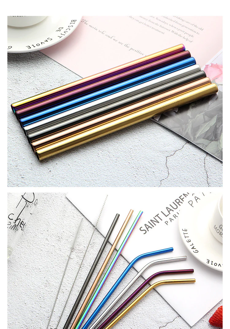 Eco-Friendly Stainless Steel Reusable Metal Straws with Cleaning Brushes - Image 19