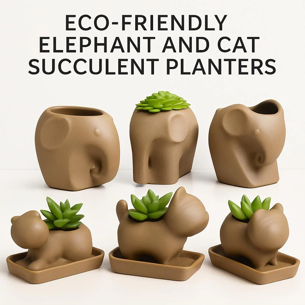 Eco-Friendly Elephant and Cat Succulent Planters - Image 2