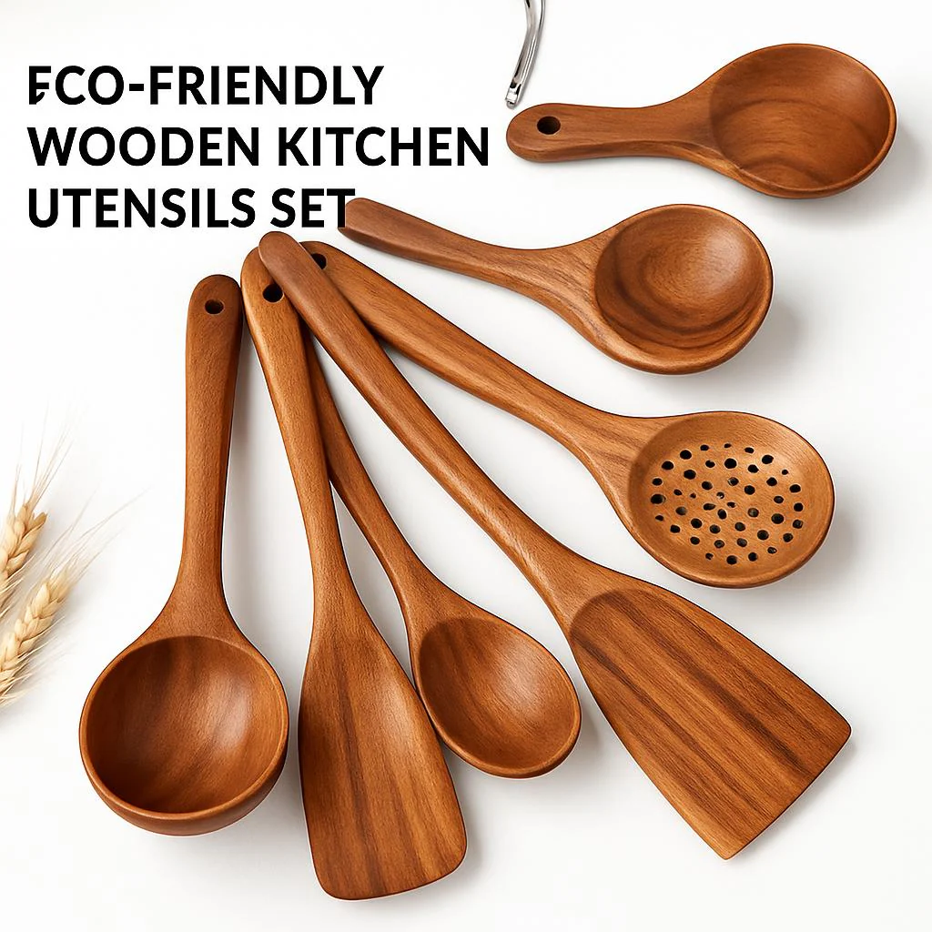 Eco-Friendly Wooden Kitchen Utensils Set - Sustainable & Durable - Image 2