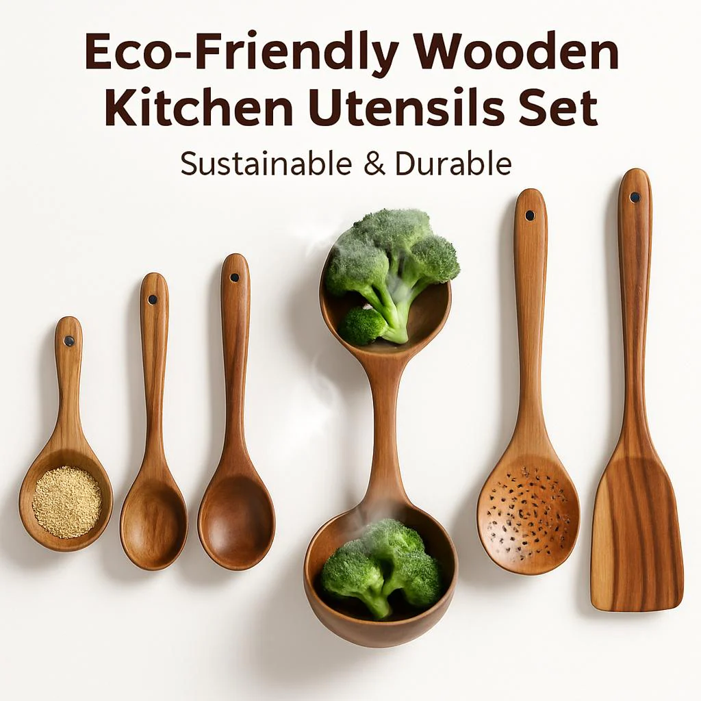Eco-Friendly Wooden Kitchen Utensils Set - Sustainable & Durable - Image 3