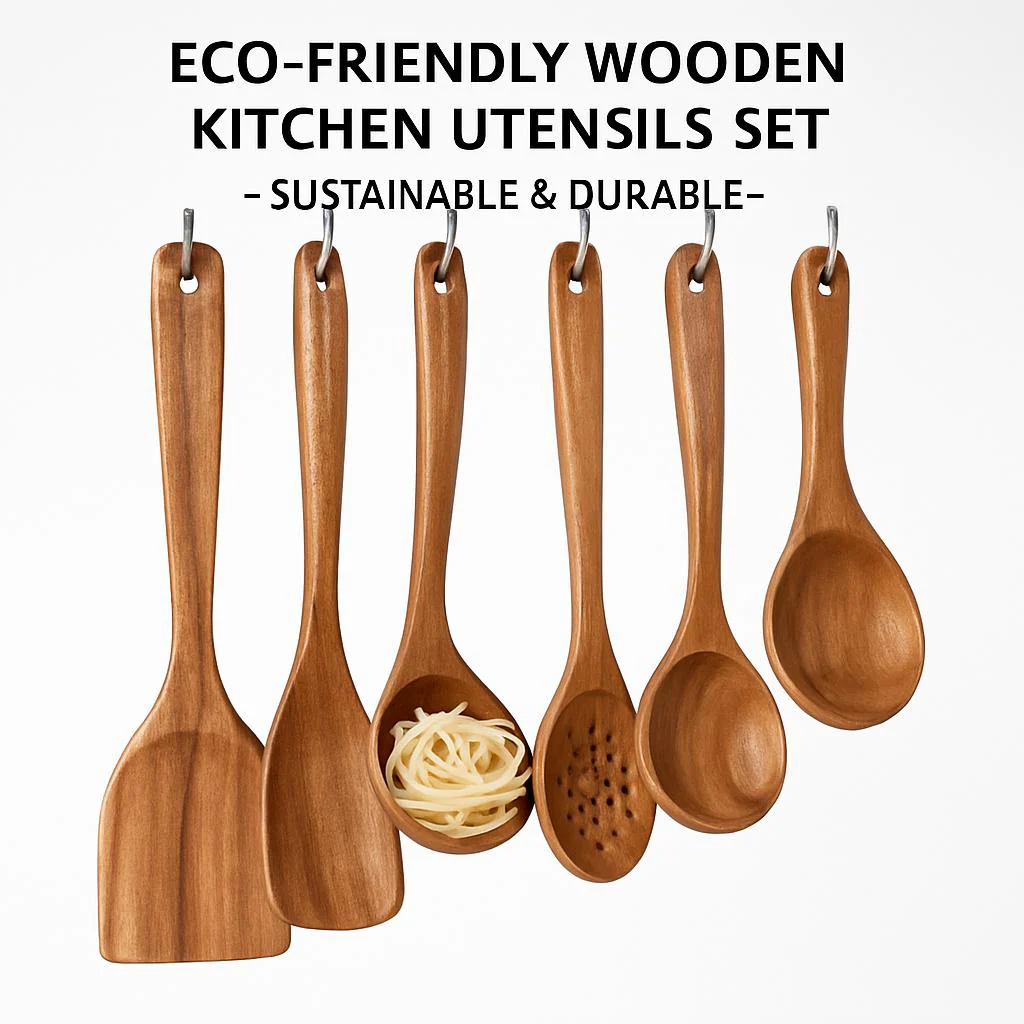 Eco-Friendly Wooden Kitchen Utensils Set - Sustainable & Durable - Image 4