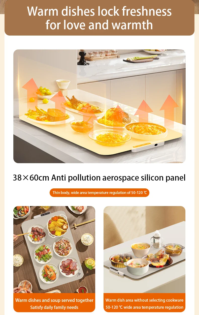 TINSOL Food Warmer Pad Foldable Silicone Heating Pad Portable Meal Cart Insulation Pad 8-Level Temperature Adjustment - Image 11