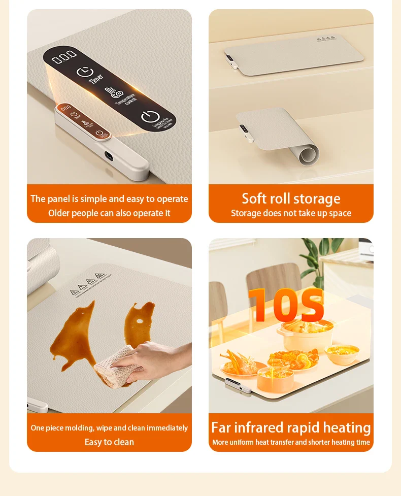 TINSOL Food Warmer Pad Foldable Silicone Heating Pad Portable Meal Cart Insulation Pad 8-Level Temperature Adjustment - Image 12