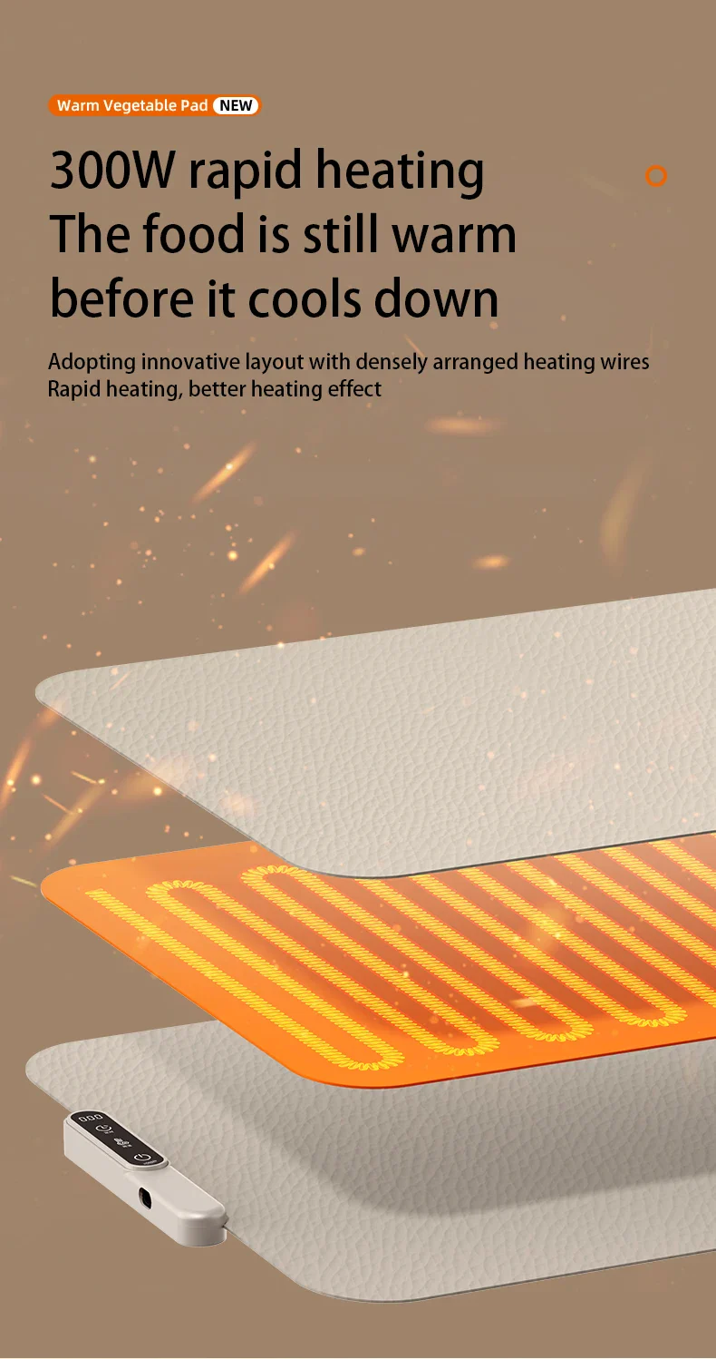TINSOL Food Warmer Pad Foldable Silicone Heating Pad Portable Meal Cart Insulation Pad 8-Level Temperature Adjustment - Image 17