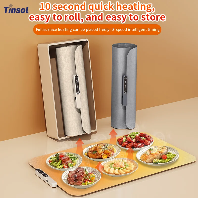 TINSOL Food Warmer Pad Foldable Silicone Heating Pad Portable Meal Cart Insulation Pad 8-Level Temperature Adjustment - Image 4