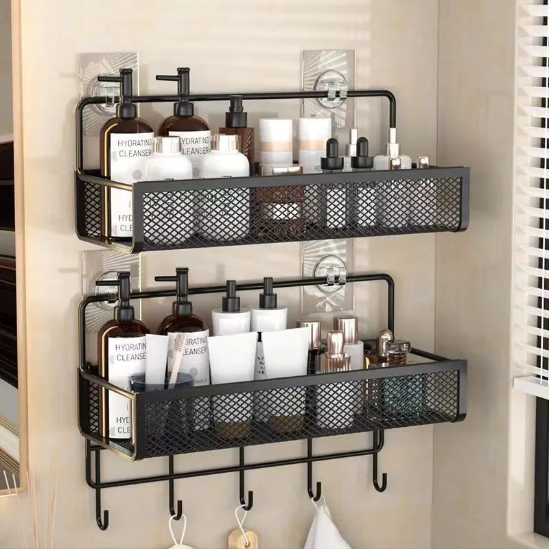 Toilet Storage Punch-Free Rack – Large Capacity Wall Shelf (White/Black)