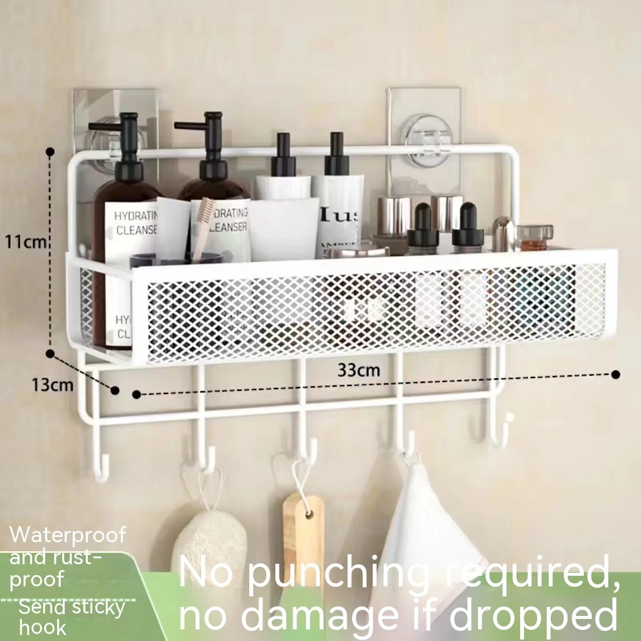 Toilet Storage Punch-Free Rack – Large Capacity Wall Shelf (White/Black) - Image 6
