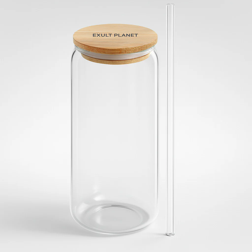 Eco-Friendly Glass Cup with Bamboo Lid & Straw