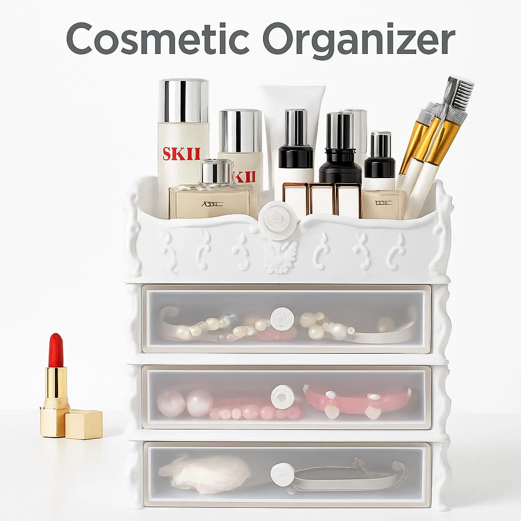 Pink Rectangular Cosmetic Organizer with Drawers for Clutter-Free Spaces - Image 4