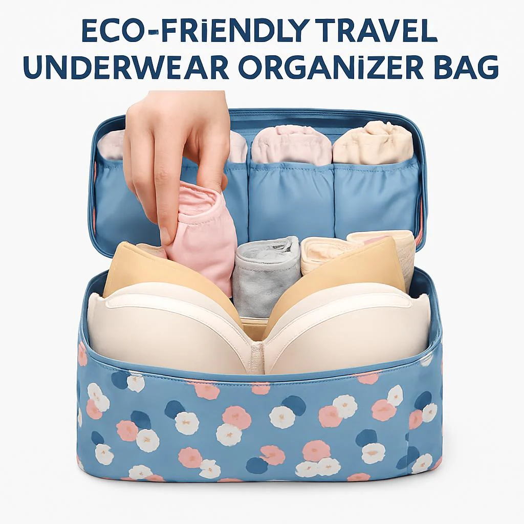 Eco-Friendly Travel Underwear Organizer Bag - Blue Floral Pattern - Image 3