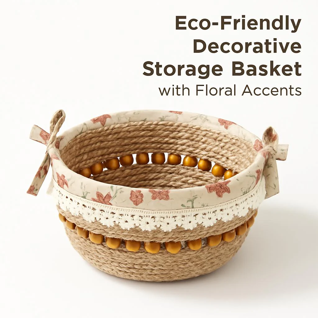 Eco-Friendly Decorative Storage Basket with Floral Accents - Image 3