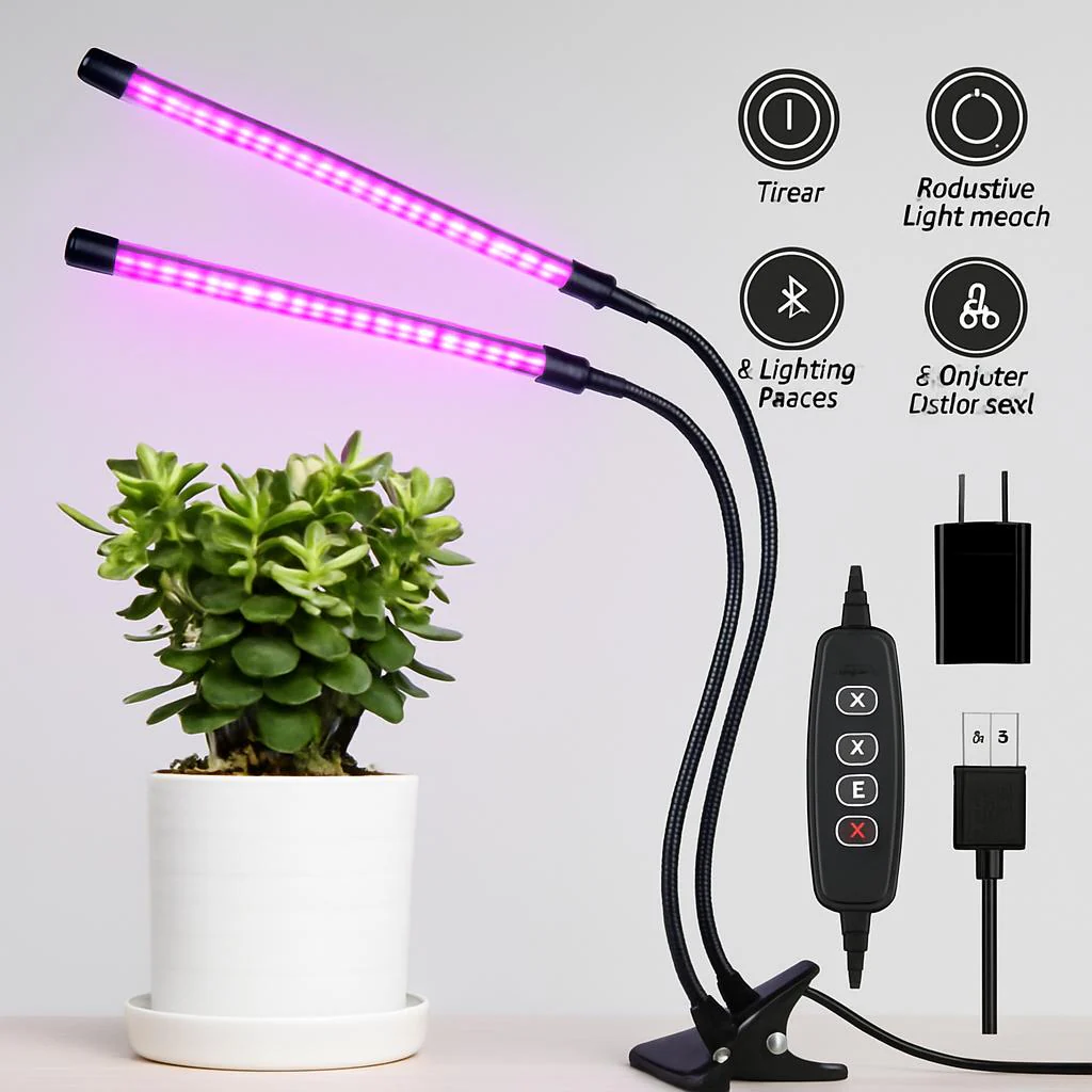 Dual-Head LED Grow Light for Indoor Plants - Energy Efficient & Flexible Design - Image 2