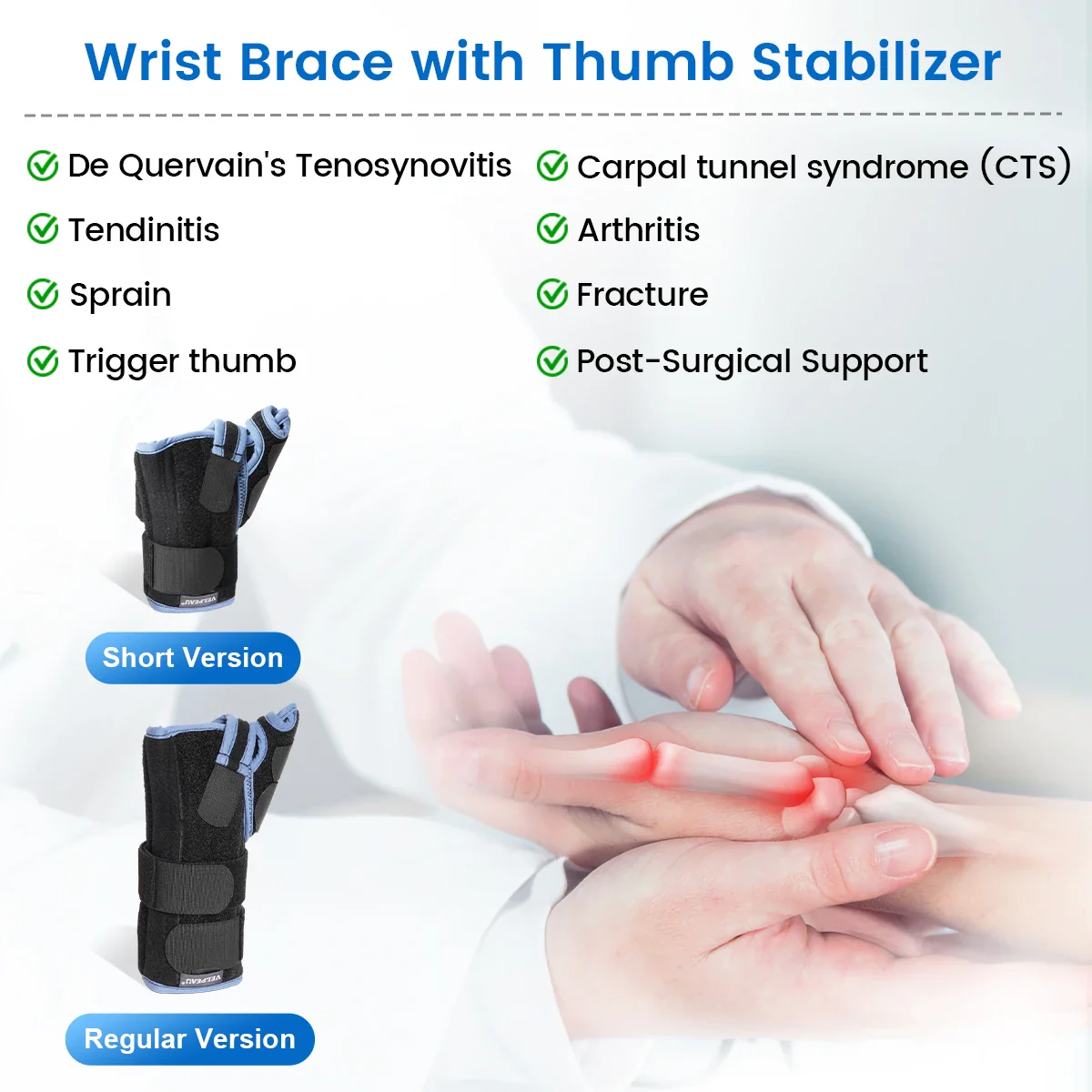 VELPEAU Wrist Splint with Thumb Stabilizer for Tendonitis, De Quervain's Tenosynovitis and Arthritis Pain, Wrist Joint Brace - Image 7