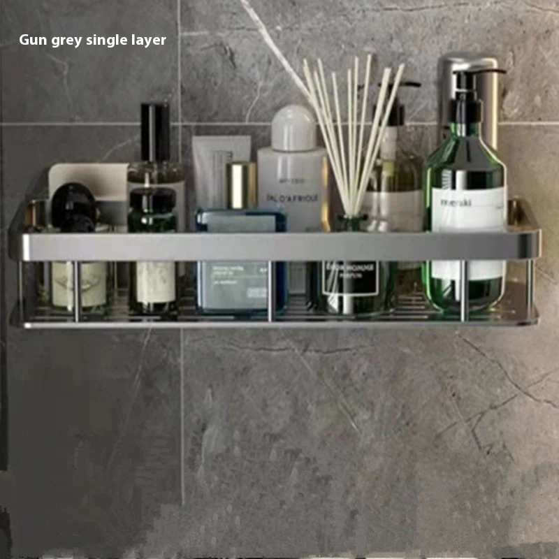Wall Mounted Bathroom Storage Shelf (Gun Grey Single Layer)